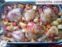 Chicken legs with potatoes and wine