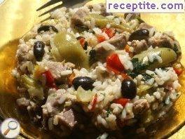 Beef with rice and vegetables in the oven