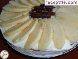 Chocolate cake with cream cheese and jelly apples