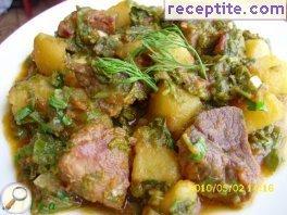 Meat and potatoes with salt bush