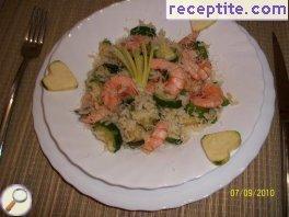 White risotto with shrimp and zucchini