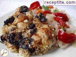 Chicken with bulgur or rice and olives