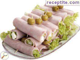 Appetizer of ham and cheese