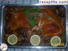 Roasted piglet with mushrooms