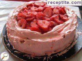 Layered cake with strawberries and cream