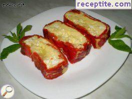 Roll of roasted peppers with feta cheese and egg