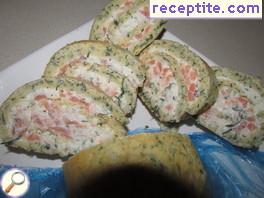Rolls with cream and smoked salmon