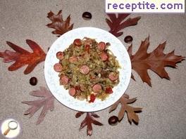 Sausage with cabbage and mushrooms