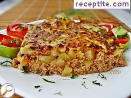 Moussaka with minced meat and potatoes without frying