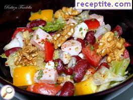 Kasler salad with eggs, beans and walnuts