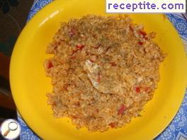Chicken with bulgur, tomatoes and peppers