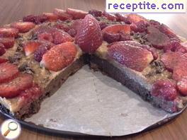Raw chocolate layered cake with nuts and fruits