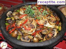 Chicken steak with colorful vegetables sach