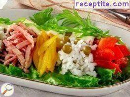 Colorful salad with rice and ham