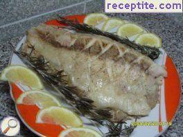 Fish baked with mushrooms and cheese