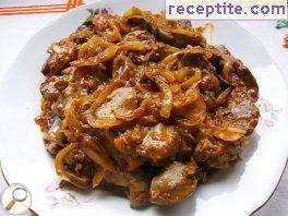 Chicken livers with mushrooms and chutney