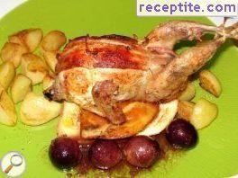 Quail with grapes on a bed of liver