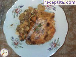 Moussaka of goose minced meat and potatoes