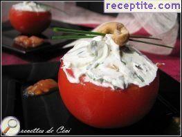 Stuffed tomatoes with ham, mushrooms and mayonnaise
