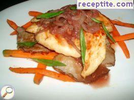 Chicken fillet with oyster mushroom and wine sauce