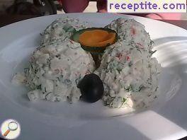 Marine salad with crab sticks and crawfish