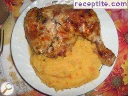 Roasted chicken legs with mashed vegetables