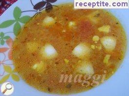 Tomato soup with eggs and semolina Tomato soup with eggs and semolina