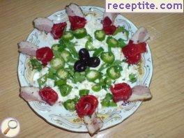 Salad with feta cheese with hot peppers