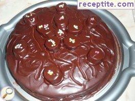 Chocolate layered cake with creme brulee