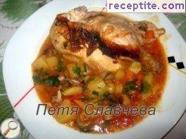 Whole chicken in a pot with vegetables Whole chicken in a pot with vegetables