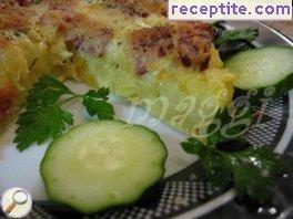 Potato mini pizzas with larded salami Potato mini pizzas with larded salami