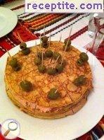 Pancake layered cake with fish