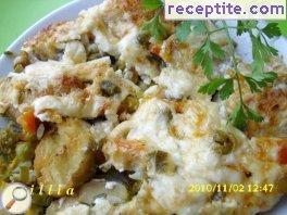 Baked fish with vegetables and lid mayonnaise