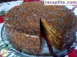 Layered cake Garash with caramelized nuts