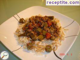 Okra with minced meat and rice