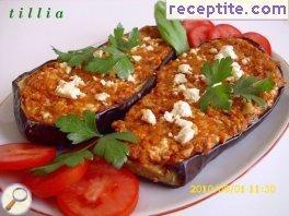 Stuffed eggplant with feta cheese and tomatoes