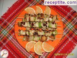 Fish skewers with peppers and onions
