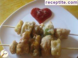 Fried vegetable skewers