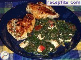 Chicken fillet with sheep cheese and spinach