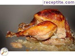 Stuffed turkey, spread with honey and juice of sauerkraut