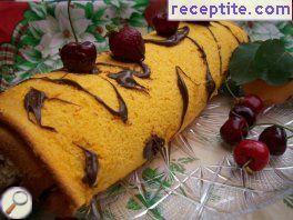 Peach roll with cream and chocolate spread