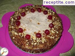 Walnut layered cake with coffee and rum