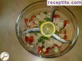 Fresh salad with crab rolls