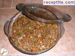 Homemade Chinese noodles with vegetables