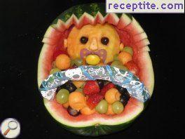 Fruit salad in watermelon basket