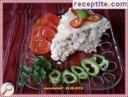 Appetizer with ham, cream and rice