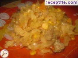 Fresh cabbage with minced meat and corn