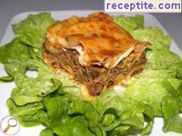 Banitsa with minced meat, mushrooms and cheese