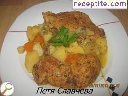 Pork chops with mushrooms potatoes in milk