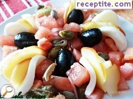 Tomato Salad with smoked cheese and olives
